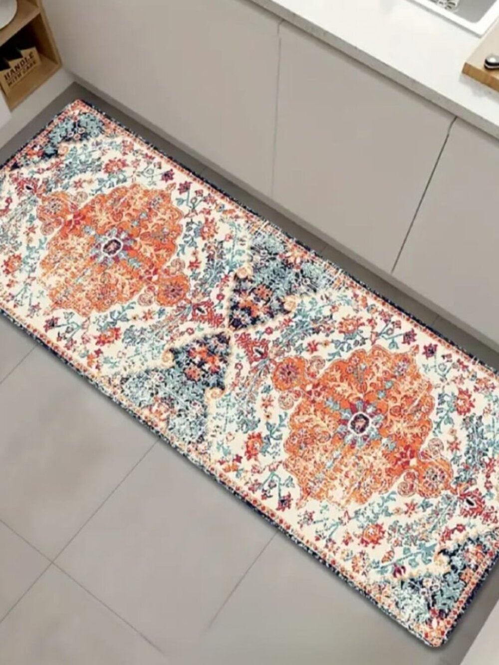 NEW Persian Rugs 23x70" Bohemia Bath Kitchen Mat Microfiber Orange Boho Non-Slip